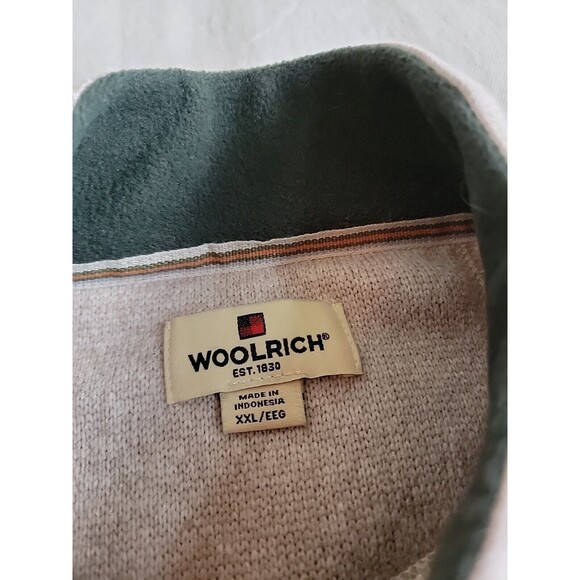 Woolrich Mens 2XL 1/4 Zip Pullover Cream Beige Pocket Logo Casual Solid Dad - Picture 2 of 15